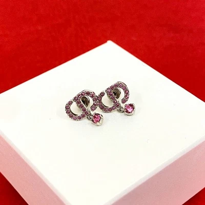 Christian Dior CD logo Pierce lega placcatura strass argento 13778 - Immagine 1 di 4