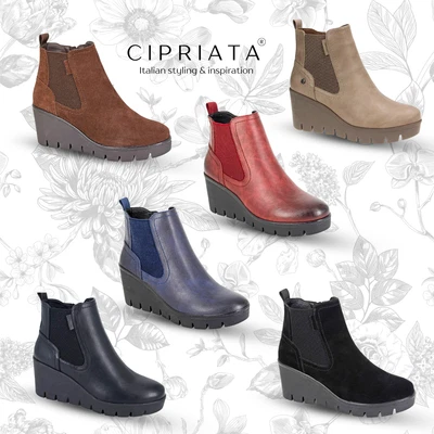 Ladies Cipriata Wedge Boots Zip Gusset Leather Chelsea Womens Comfort Shoe - Image 1 of 4