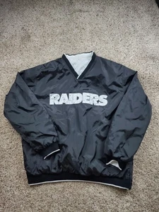Oakland Raiders Windbreaker Jacket Mens XL Black Reversible Pullover NFL - Picture 1 of 18