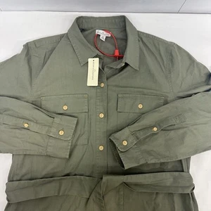 LL BEAN Damen Signature Hemdblusenkleid Knopfleiste Dusty Olive Green Medium Reg - Bild 1 von 15