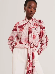 TED BAKER Top Blouse Womens TB 2 Size 10 Floral Check Tie Neck Long Sleeve NEW - Picture 1 of 24