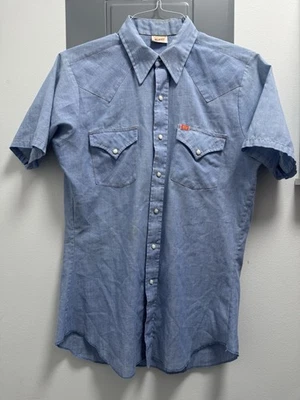 Camisa vaquera ELY Plains Western de colección años 70 azul cambray perla a presión mediana M 15,5 Foto 1 de 4