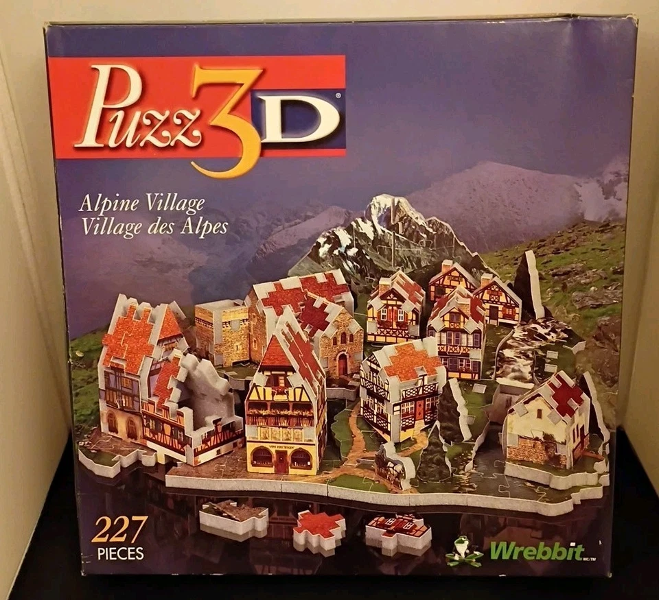 Puzz 3D Alpine Village 1999 WRebbit 3 Dimensional Puzzle Construction Preowned - Image 1 of 4