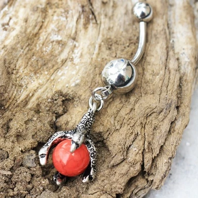 316L Stainless Steel Antique Dragon Claw and Stone Orb Navel Ring - Image 1 of 3