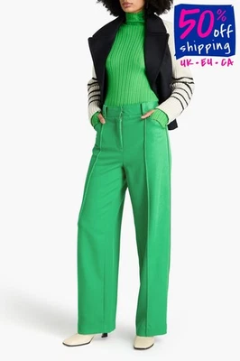 RRP€383 3.1 PHILLIP LIM Wool Wide-Leg Trousers US4 UK8 IT40 S Green High-Rise - Image 1 of 4