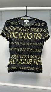 Moschino Jeans Women's Vintage Mesh Black "Take Your Time" T-Shirt Size 42 2000s - Picture 1 of 9