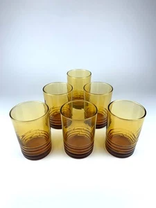 Libbey Amber MCM Ribbed Swirl Vintage Juice Drink Cocktail Glasses Set of 6 - Picture 1 of 11