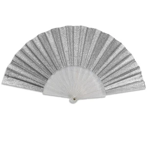Silver Glitter Small Hand Fan Halloween Costume Rave Boots Line Dance Clack Fan - Picture 1 of 8