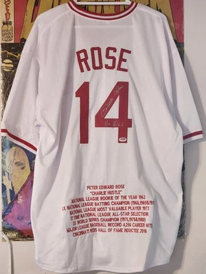 PETE ROSE Signed HIT KING STAT JERSEY PSA/DNA Certified AUTOGRAPH Inscribed REDS - Image 1 of 4