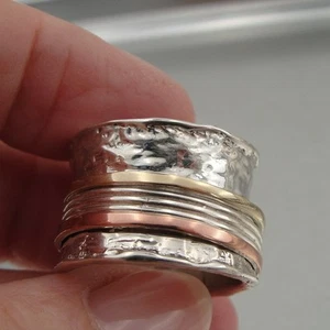 Hadar Designers swivel ring 9k gold sterling silver size 6,6.5, 7,7.5,8.5,9 () y - Picture 1 of 1