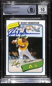 1980 Topps #482 Rickey Henderson RC Rookie Autograph Beckett BAS 10  7475 - Picture 1 of 2