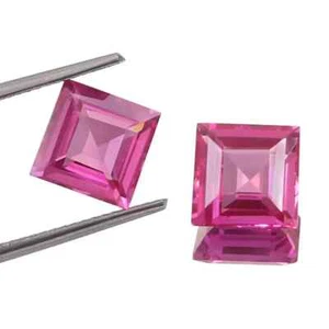 Pink Sapphire Natural 50 Ct Ceylon Princess Cut Certified Loose Gemstone Pair - Picture 1 of 7