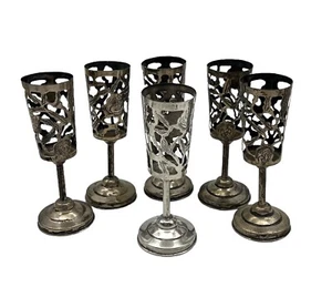 Set Of 6 Vintage Mexico Sterling Filigree Cordial Liquor Shot No Glass Included - Picture 1 of 5