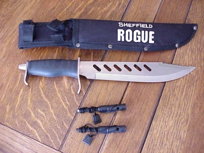 NUEVO CUCHILLO BOWIE SHEFFIELD ROGUE HOJA FIJA DE 10 PULGADAS Y FUNDA NEGRA Foto 1 de 4