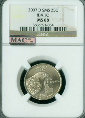 2007 D IDAHO QUARTER NGC MS68 SMS PQ 2ND FINEST REGISTRY MAC SPOTLESS . - Image 1 of 2