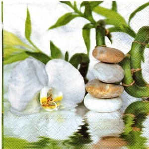 SERVIETTE EN PAPIER ORCHIDEE GALETS BAMBOU. PAPER NAPKINS ORCHID PEBBLE BAMBOO - Picture 1 of 1