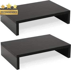 2-Tier Wood Monitor Stand Riser for 2 Monitors, Laptops, and Pcs - Black, 2 Pack - Picture 1 of 12