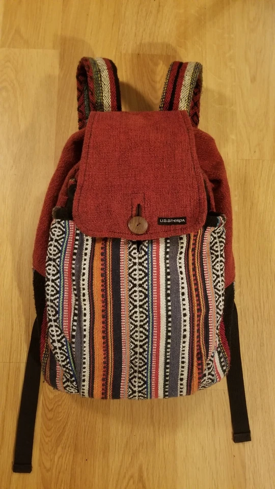 Sherpa Backpack Bag Multi-color Zip Closure Adj Straps Pockets Knapsack   - Image 1 of 4