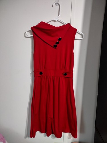 COACH Modcloth rosso pullman tour nero bottone scollo asimmetrico pinup tasche retrò