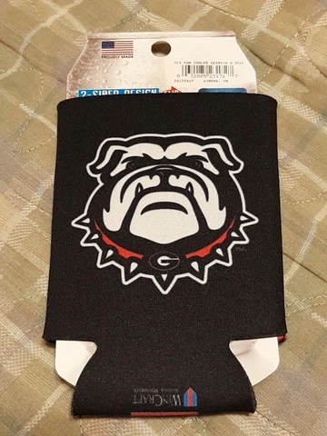 GEORGIA BULLDOGS KOOZIE CAN COOLER NEW DOUBLE SIDED FLAT Cover