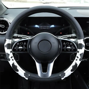 15'' Cow Print Pattern Car Steering Wheel Cover Leather Anti-slip Accessories' - Picture 1 of 7