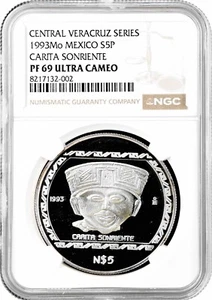 México 5 pesos 1993, NGC PF69 UC, "Veracruz - Carita Sonriente (cara sonriente)" - Imagen 1 de 2