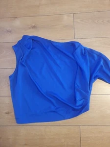 SHEIN XL/14 Asymmetrical Neck off shoulder One Sleeve cobalt blue satin top NEW - Picture 1 of 3