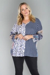 Top túnica mujer talla grande azul estampado animal 2XL estampado guepardo rayas - Imagen 1 de 2