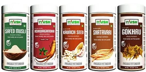 IYUSH Herbal Ayurveda Safed Musli Ashwagandha Kaunch Beej Shatavari Powder Pack - Picture 1 of 4