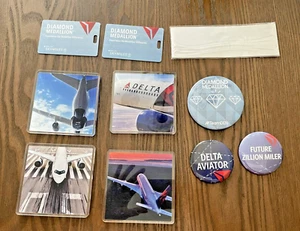 Delta Diamond Medallion Bag Tags (2) New, 4 Delta Acrylic Coasters, 3 Delta Pins - Picture 1 of 8