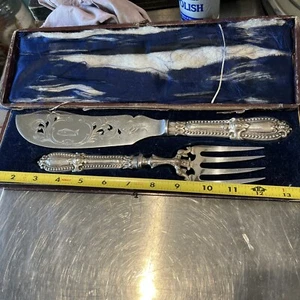 verpacktes viktorianisches Fischbesteck, versilbert, aufwendig schwer mit Perlenbesatz JR-Marken - Bild 1 von 7