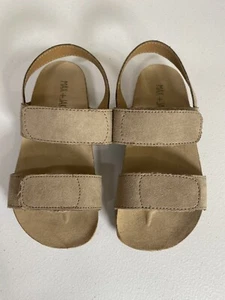 Max + Jake Sandals Girls Size 10M Felix Flats Tan Suede Adjustable Hook Loop EUC - Picture 1 of 8