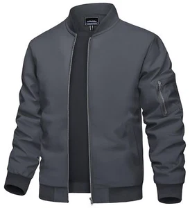 Men's Fall Bomber Jacket Thin Casual Full Zip Coat Work Sports Windproof Jackets - Picture 1 of 12