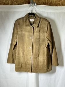 Brown Leather Barn Coat Size X1 Button Front Pockets Lined Western Cowgirl - Bild 1 von 8