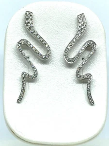 💎 7/8 Carat Brilliant Diamond Cluster Ribbon Post Earrings 14K White Gold - Picture 1 of 8