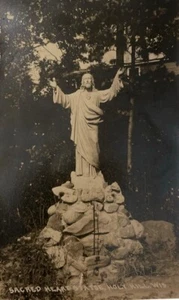 Sacred Heart Statue Postcard, Holy Hill, Wis - RPPC, 1929 - Picture 1 of 2