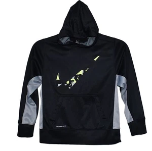 Nike Hoodie Sweatshirt Boys Pullover M Therma Fit Black Neon Swoosh 678677-010 - Picture 1 of 7