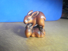 Hand Carved wood netsuke Rabbit with Vegetable collectable boxwood figure