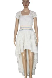 LoveShackFancy Lace Smocked Off Shoulder Puff Sleeve High Low Maxi Dress XS New - Picture 1 of 5