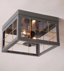 Double Ceiling Light With Brass Bars. Country Primitive Ceiling Light - Picture 1 of 2