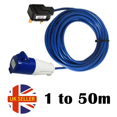 13A PLUG TO 16A BLUE SOCKET EXTENSION LEAD 3M 5M10M 15M CARAVAN EVENT ADAPTER - Image 1 of 4