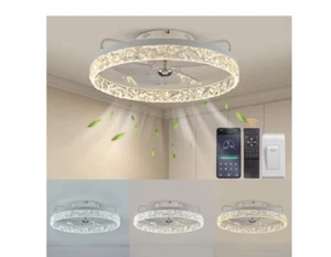 Lidia 19.68 in Indoor White Crystal Flush MountFan w/ Light & Remote - Picture 1 of 4