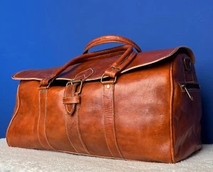 Leather Genuine Travel Bag Duffle Weekend Luggage Bag Handmade Shoulder Bag11x18 - Picture 1 of 12