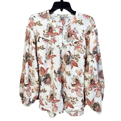 Blusa Old Navy Oversized Rosa Estampa Floral Camponesa Botão para Cima Extra Grande Boho Cottage - Imagem 1 de 4