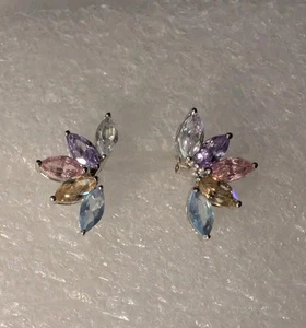 925 Sterling Silver Crystal Stud Earrings May Be Swavarski Vintage '70s-"80s - Picture 1 of 5