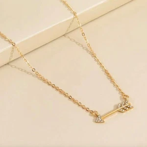 Boho Festival Rhinestone Arrow Gold Necklace Jewelry Chic Southwestern Chain - Picture 1 of 3