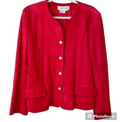 Chaqueta Blazer Carlisle Vintage 100% Gamuza Botón Frontal Clásica Roja Talla 10 De Colección Foto 1 de 4
