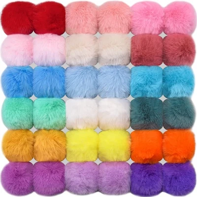 36 Pieces Faux Fur Pom Pom Fluffy Pom Pom Balls with Elastic Loop DIY Faux Ra... - Image 1 of 4
