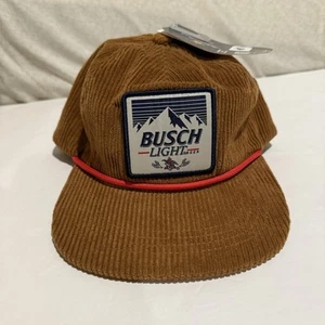 Retro Busch Light Beer Logo Patch Brown Corduroy Flat Bill Hat Anheuser NWT - Picture 1 of 9