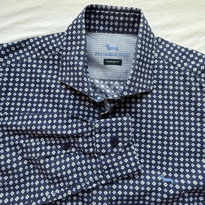 Harmont & Blaine Mens XL Narrow Fit Shirt Blue Geometric Print Dachshund Logo - Image 1 of 4